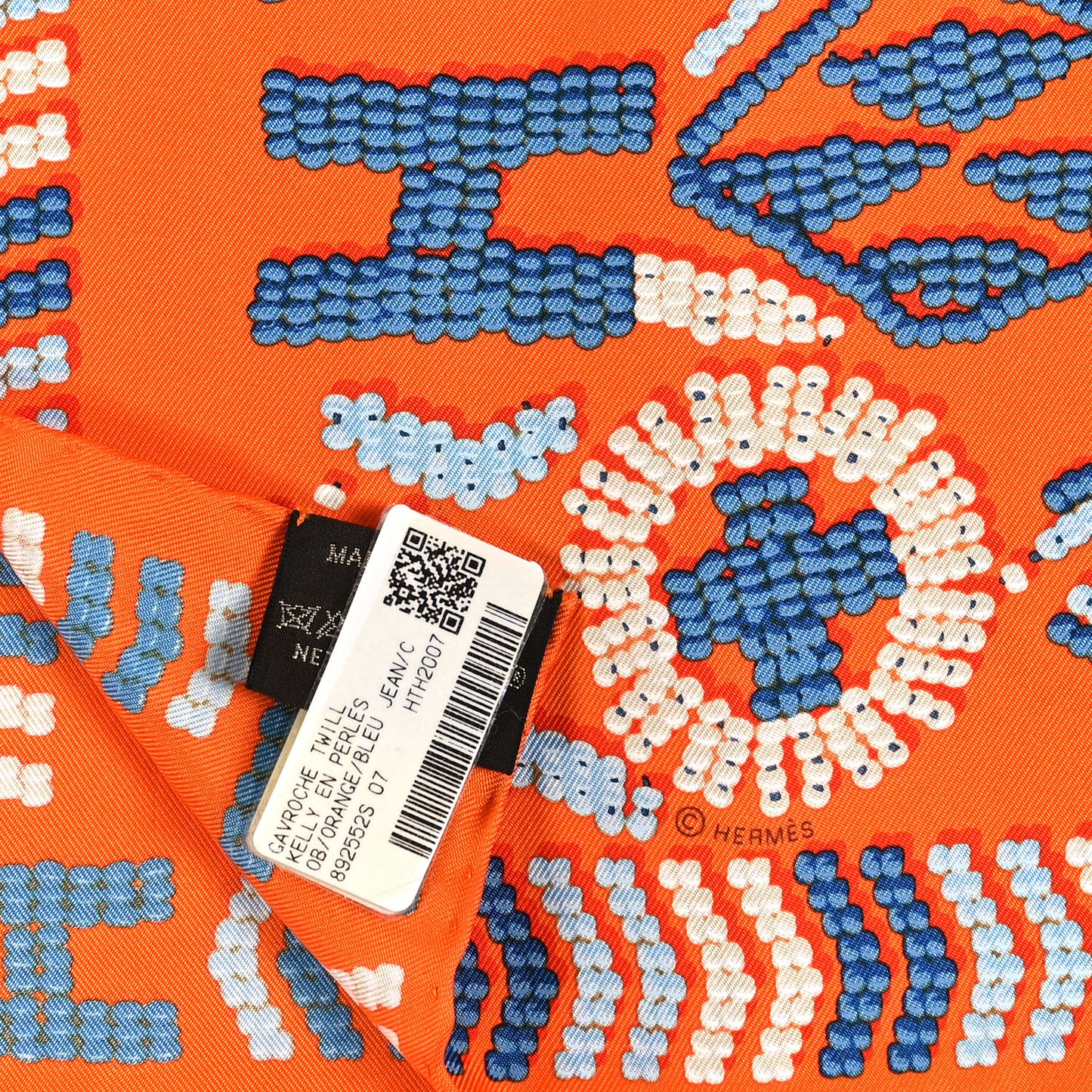 Silk Gavroche Kelly en Perles Pocket Square Scarf Orange Bleu Jean