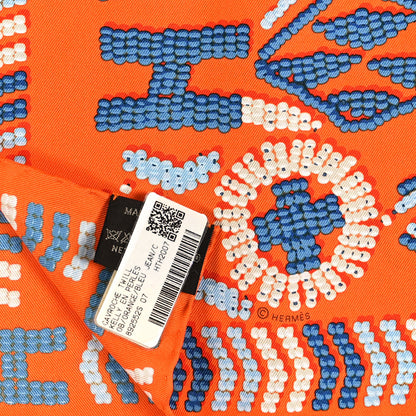 Hermes Silk Gavroche Kelly en Perles Pocket Square Scarf Orange Bleu Jean 3 of 3