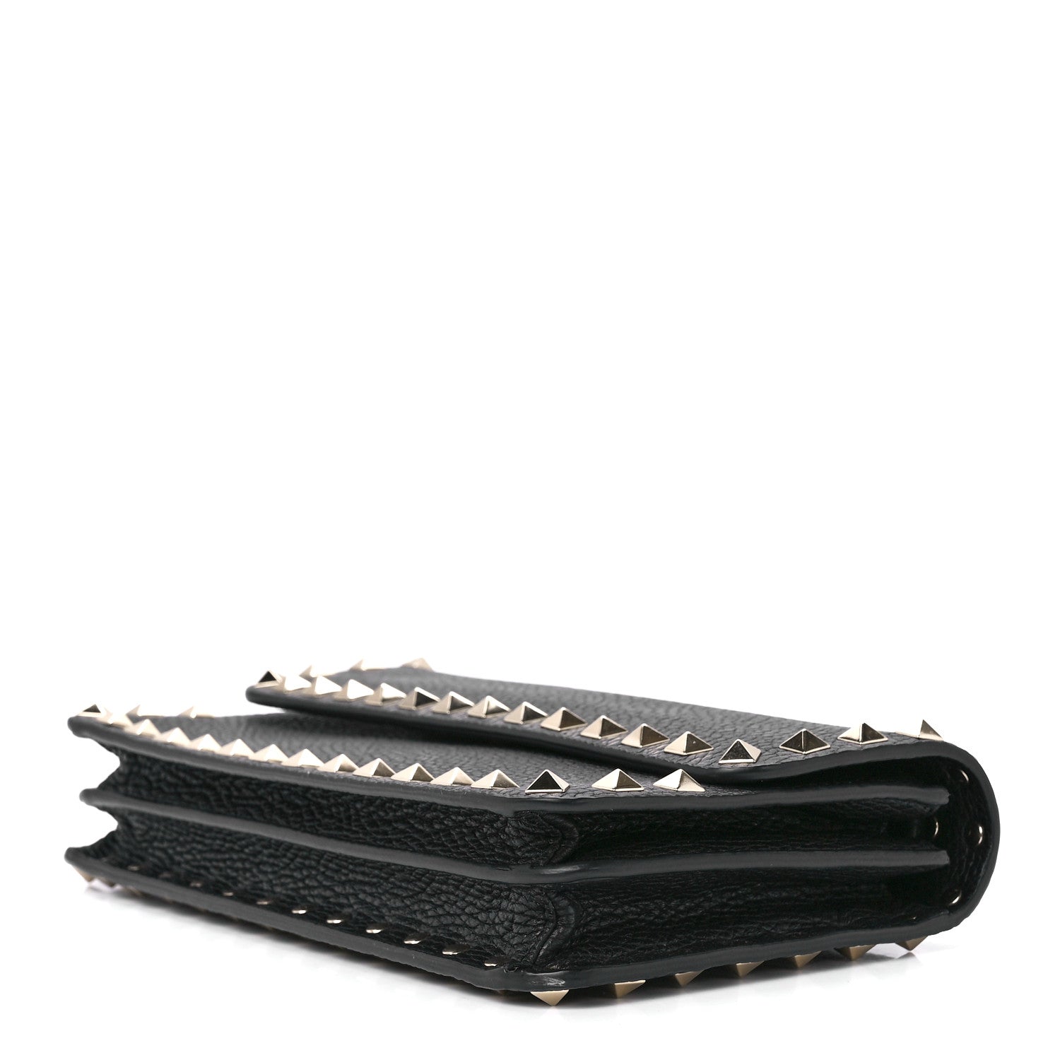 Valentino Garavani Pebbled Calfskin Rockstud Flap Wallet On Chain Black 9 of 11