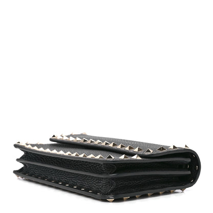 Valentino Garavani Pebbled Calfskin Rockstud Flap Wallet On Chain Black 9 of 11