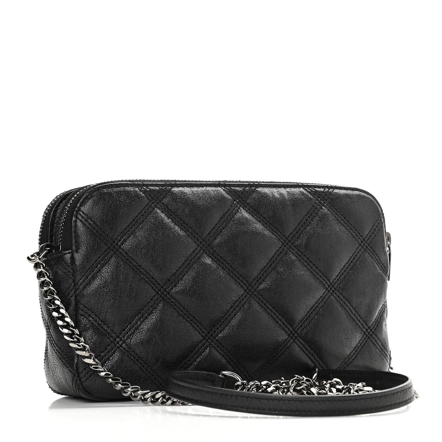 Grained Lambskin Quilted Mini Becky Double Zip Bag Black