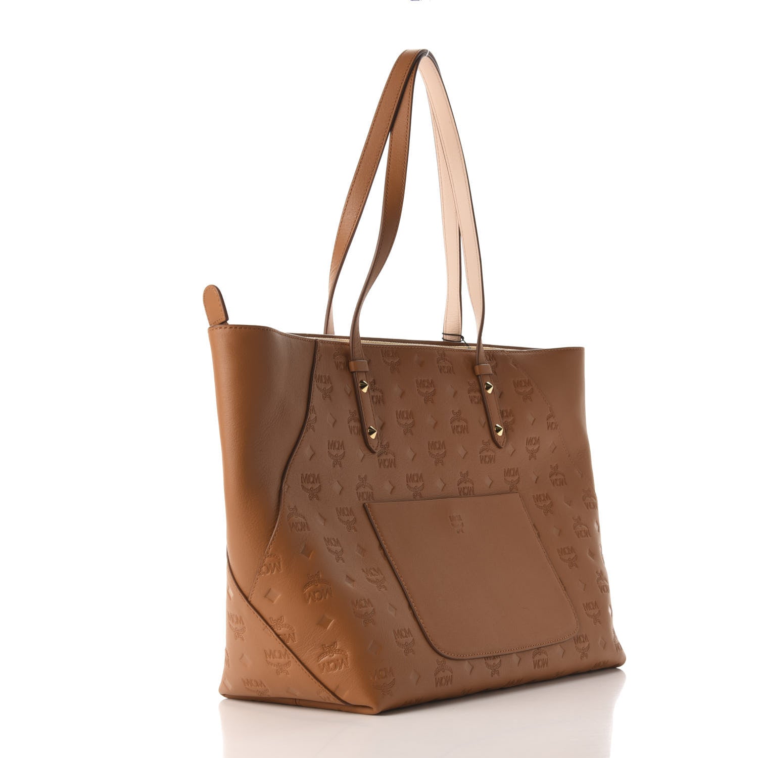 MCM Calfskin Ottomar Monogram Medium Klara Top Zip Tote Cognac 3 of 9