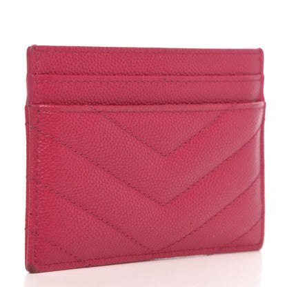 Saint Laurent Grain De Poudre Matelasse Chevron Monogram Credit Card Case Fresh Fuxia 3 of 9