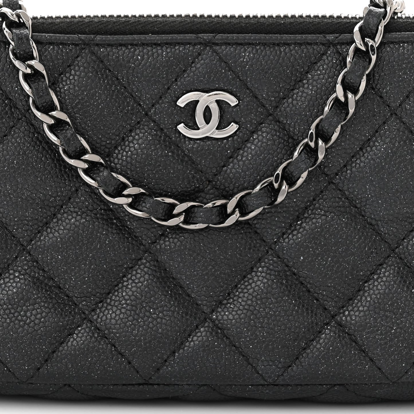 Iridescent Caviar Quilted Small Clutch With Chain Black