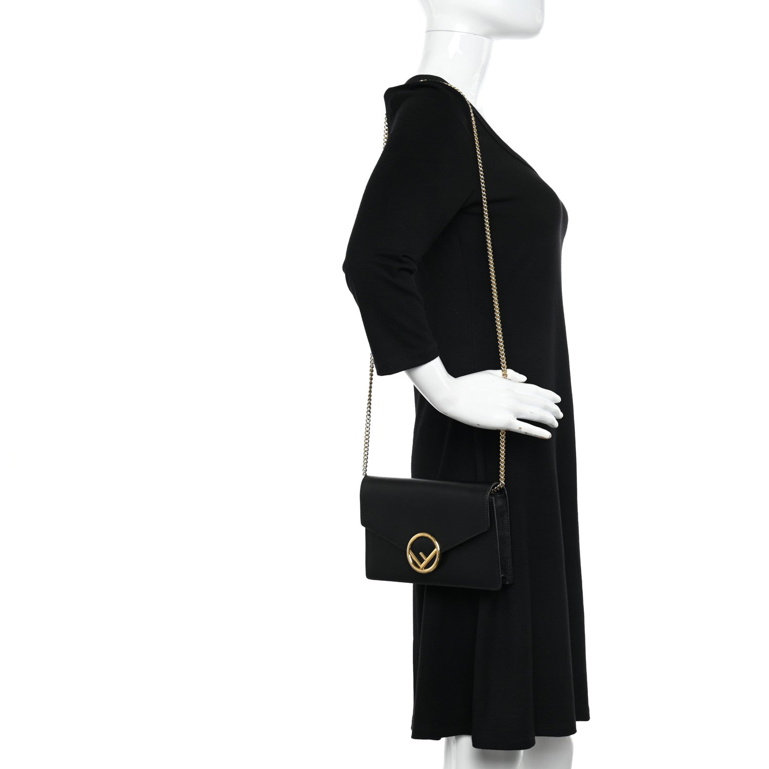 Fendi Vitello Cruise F is Fendi Medium Envelope Wallet on Chain Black 2 of 11