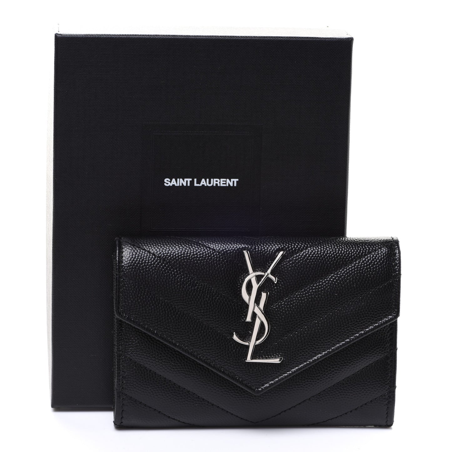 Grain De Poudre Matelasse Chevron Small Monogram Envelope Wallet Black