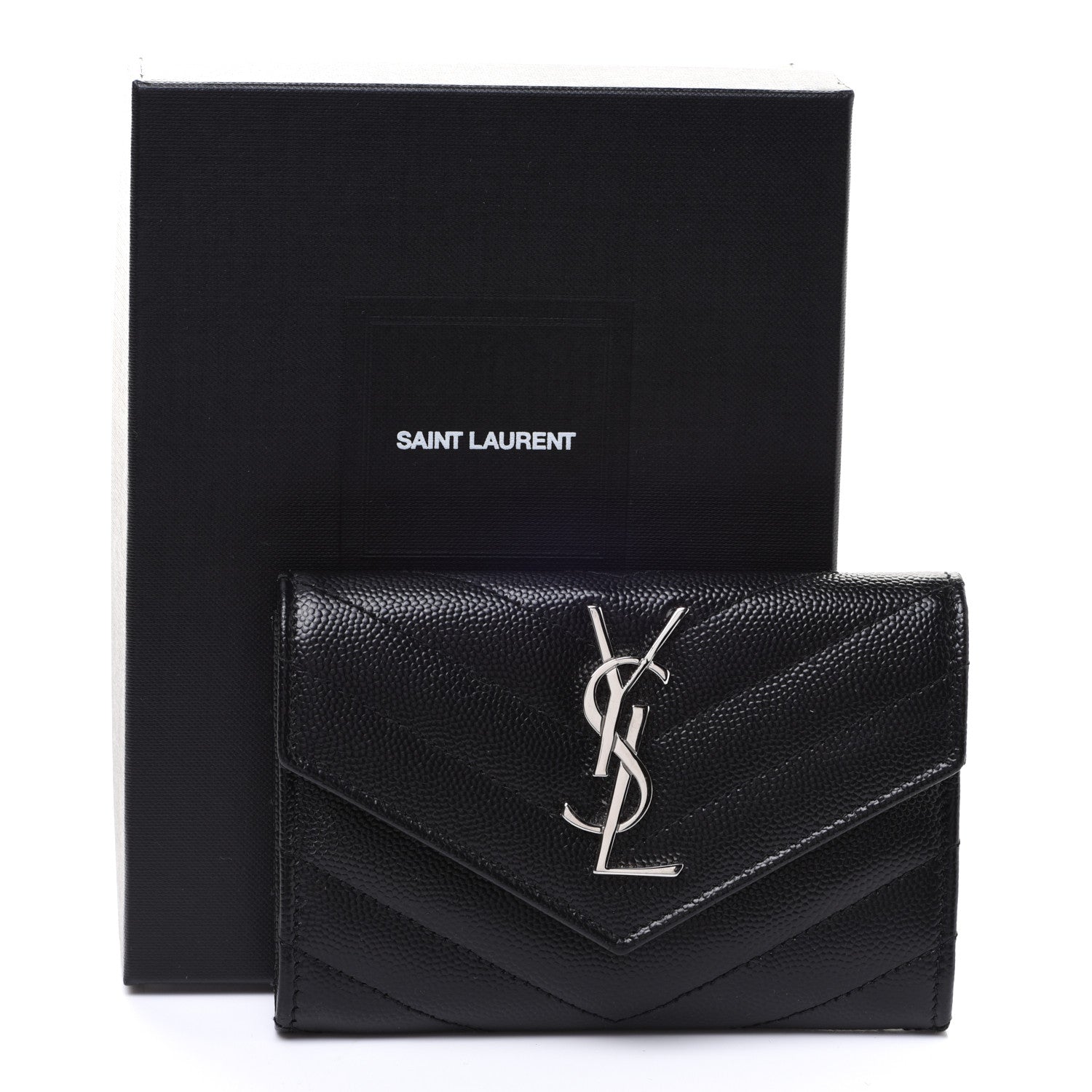 Saint Laurent Grain De Poudre Matelasse Chevron Small Monogram Envelope Wallet Black 8 of 8