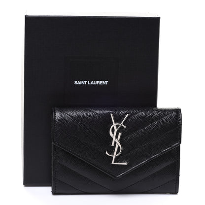 Saint Laurent Grain De Poudre Matelasse Chevron Small Monogram Envelope Wallet Black 8 of 8