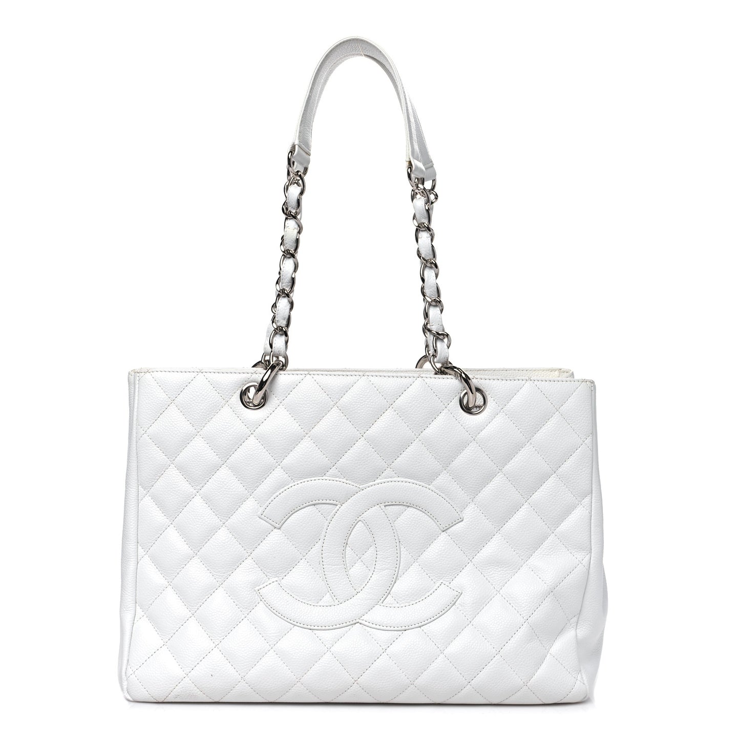 Caviar Quilted Grand Shopping Tote GST White