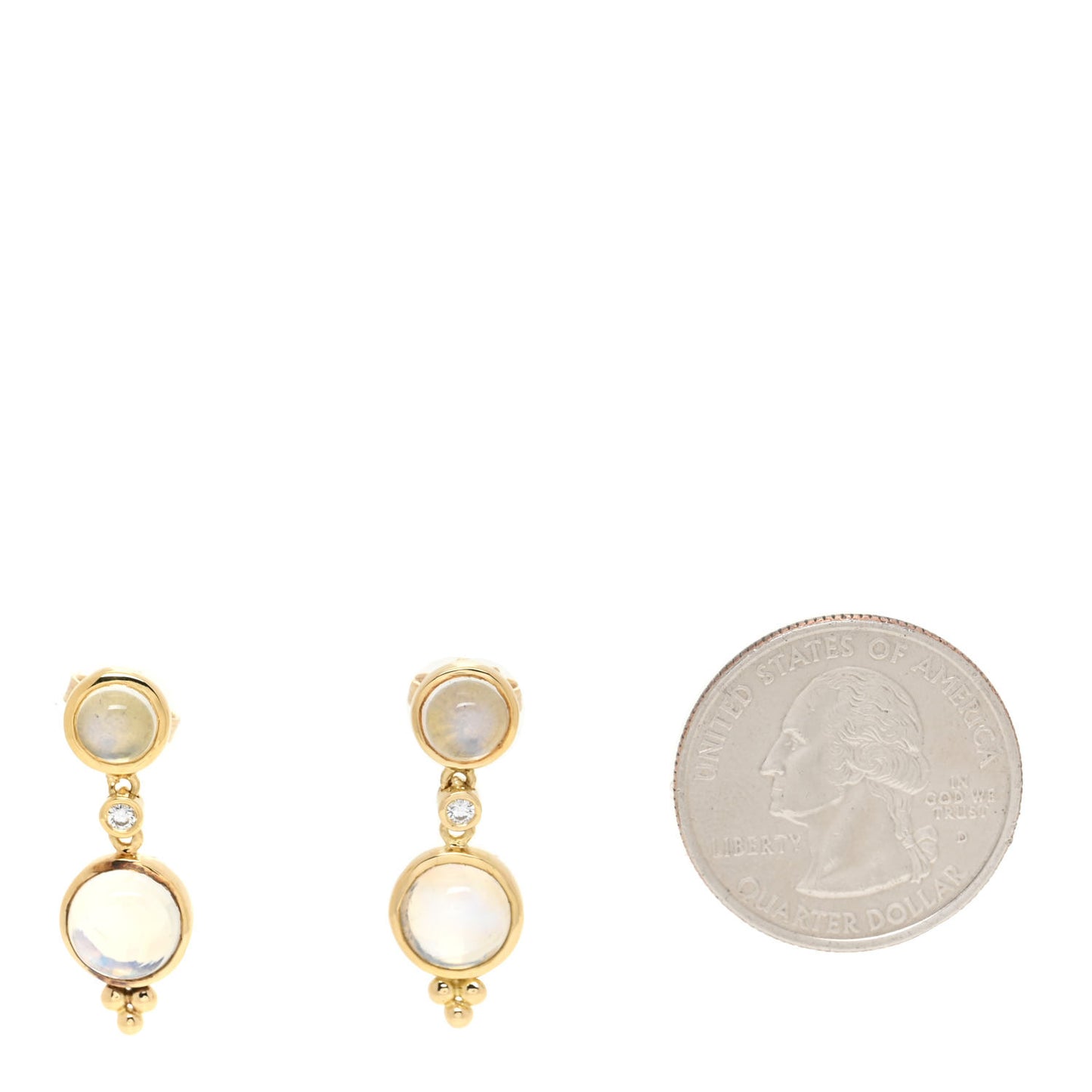 18K Yellow Gold Diamond Moonstone Double Drop Earrings