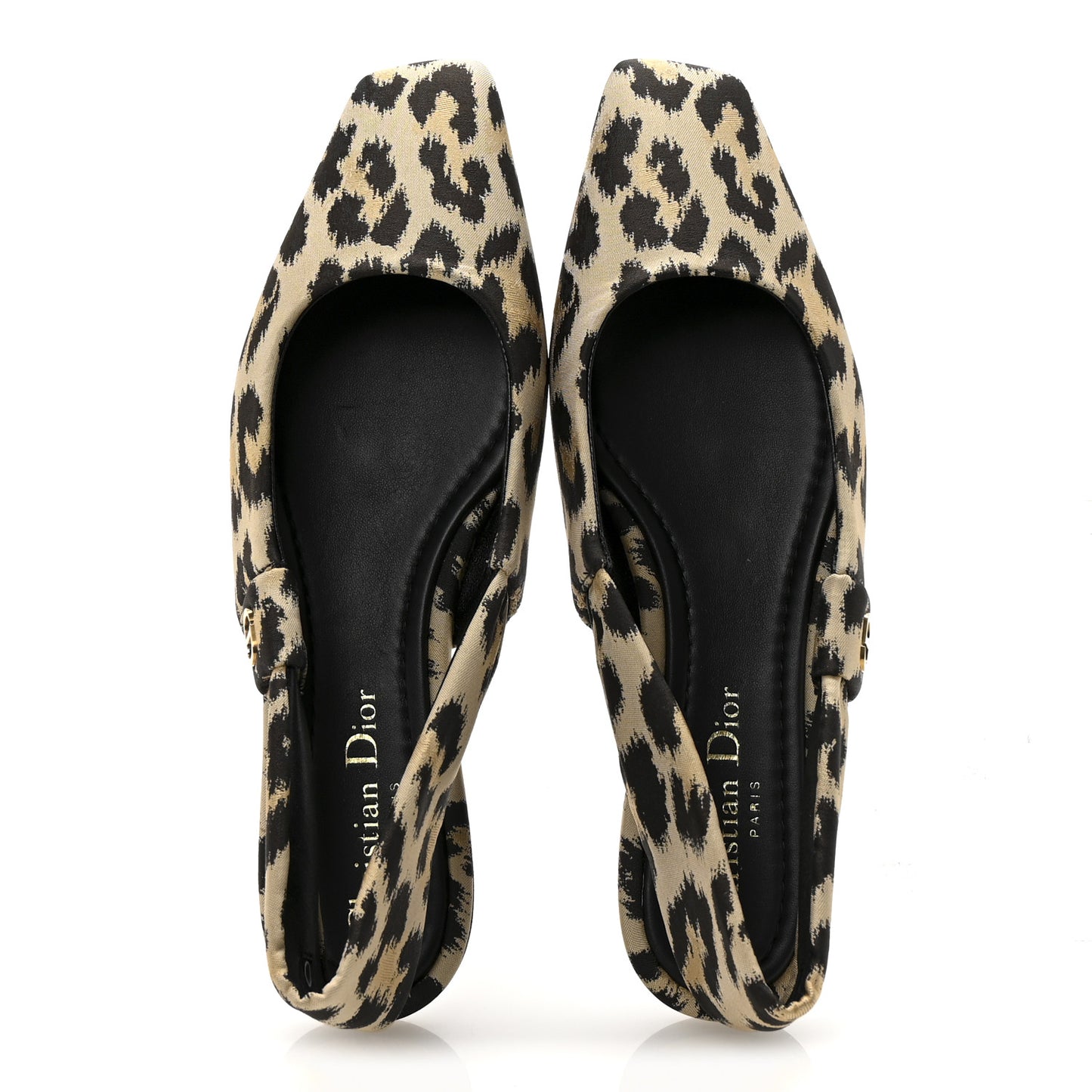 Nylon Leopard Print Mizza Slingback Flat 36 Beige Multicolor