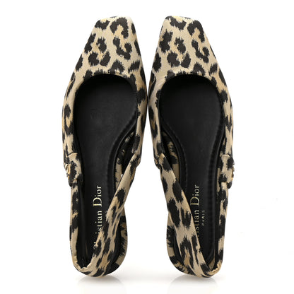 Christian Dior Nylon Leopard Print Mizza Slingback Flat 36 Beige Multicolor 2 of 10