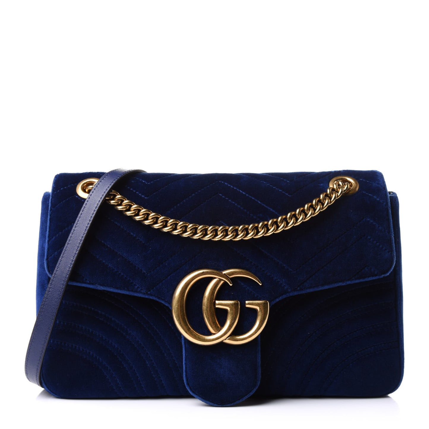 Velvet Matelasse Medium GG Marmont Shoulder Bag Cobalt Blue