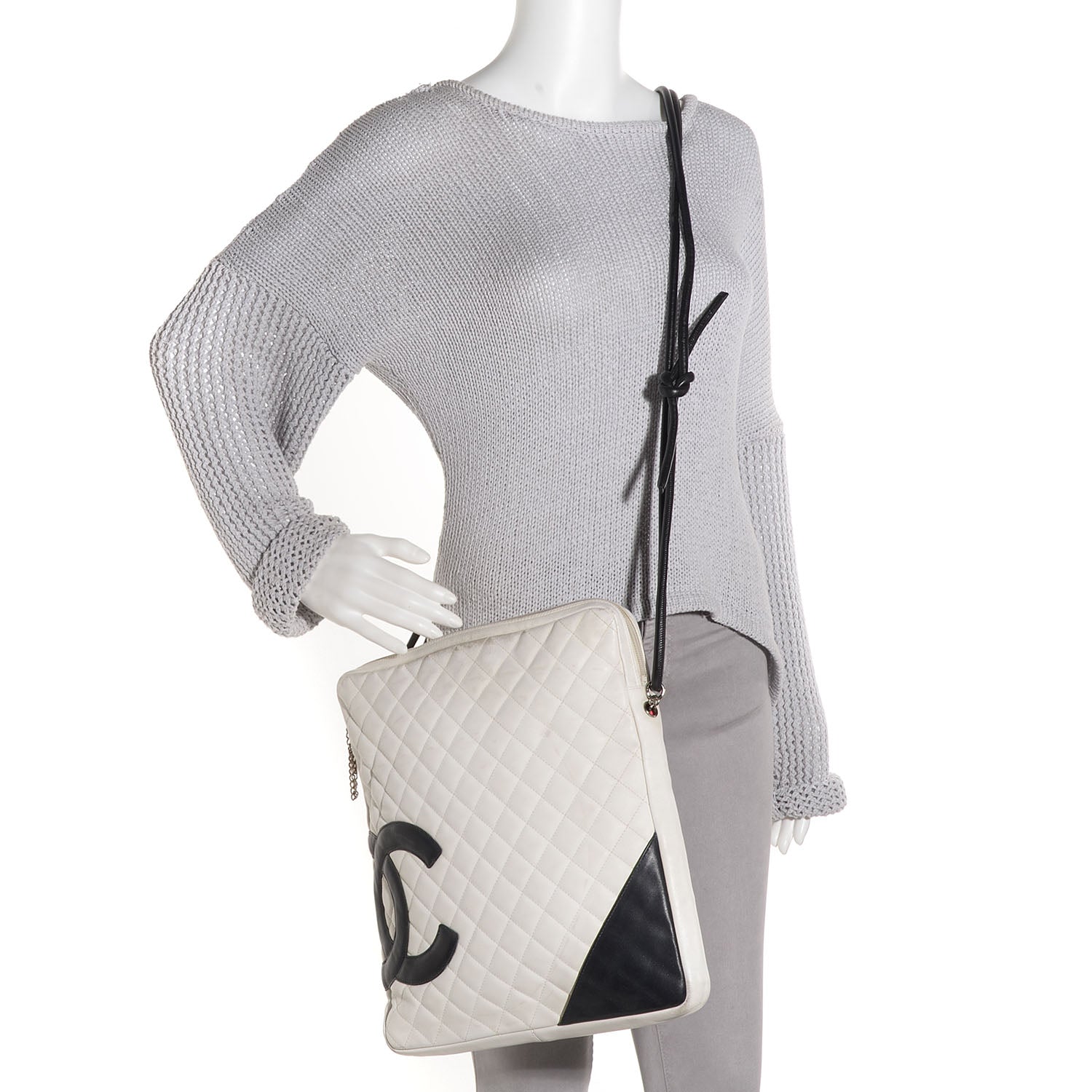 Chanel Calfskin Quilted Large Cambon Messenger White Black 2 of 10