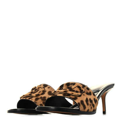 Valentino Garavani Calf Hair Leopard Print VLogo 65mm Slide Sandals 38 Black 3 of 9