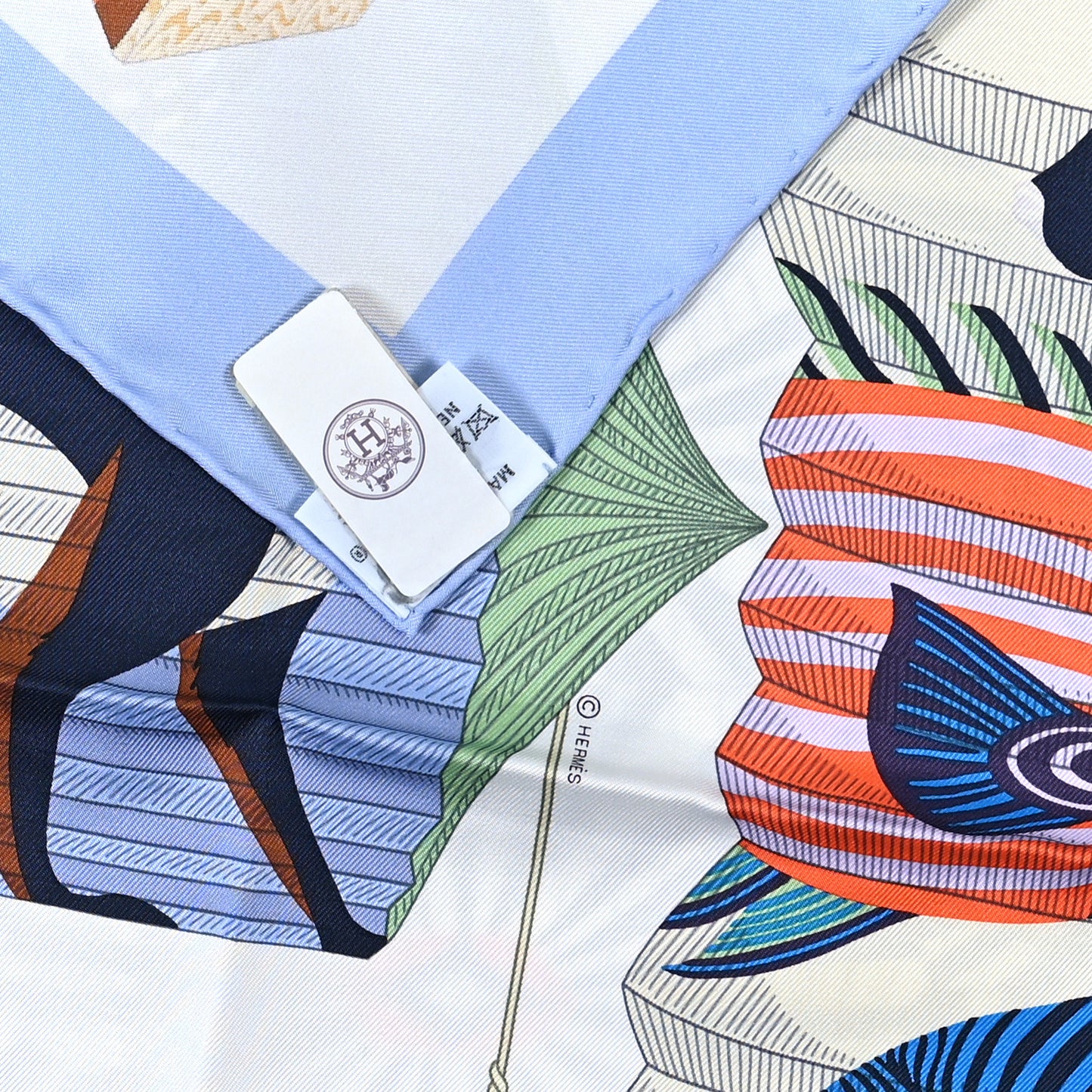 Silk Lanternes Ballons et Cocardes Scarf 90 Bleu Ciel White Vert