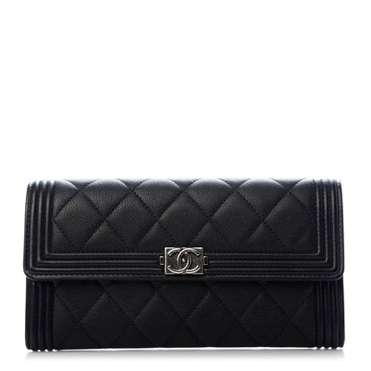 Chanel Calfskin Quilted Large Boy Gusset Flap Wallet Black 1 of 8