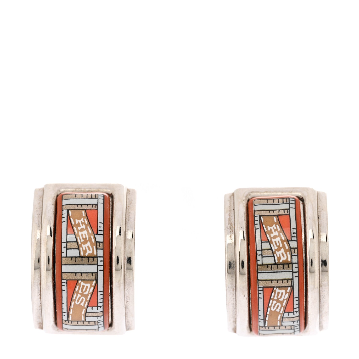 Hermes Printed Enamel Clip On Earrings Silver 1 of 4