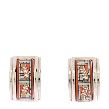 Hermes Printed Enamel Clip On Earrings Silver 1 of 4
