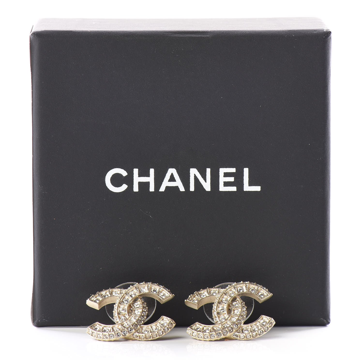 Chanel Crystal Timeless CC Earrings Light Gold 5 of 5