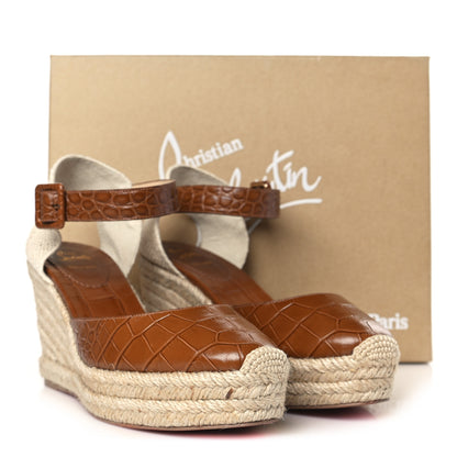 Christian Louboutin Calfskin Crocodile Embossed Amelia 90 Espadrille Wedges 39 Brown 9 of 9