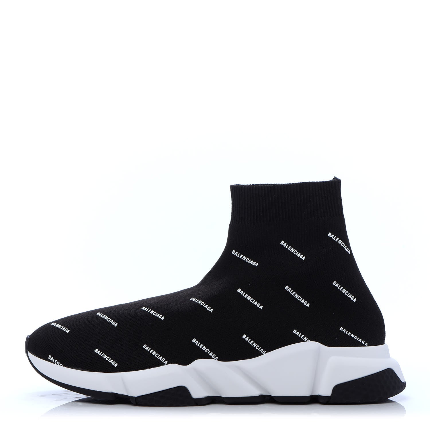 Balenciaga Neoprene Knit Allover Logo Bi-Color Sole Mens Speed Sneakers 42 Black White 1 of 9