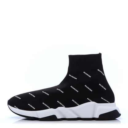 Balenciaga Neoprene Knit Allover Logo Bi-Color Sole Mens Speed Sneakers 42 Black White 1 of 9