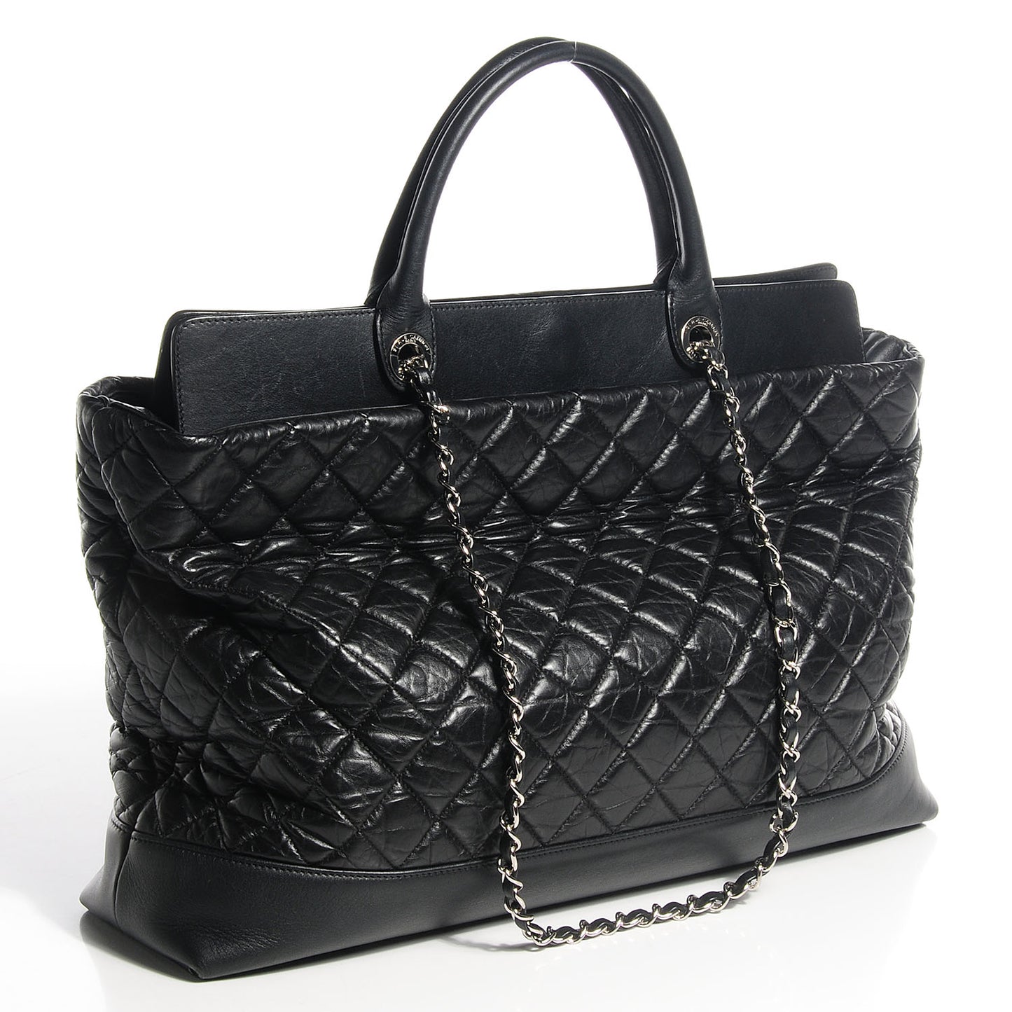 Aged Calfskin Quilted Be CC Tote Black