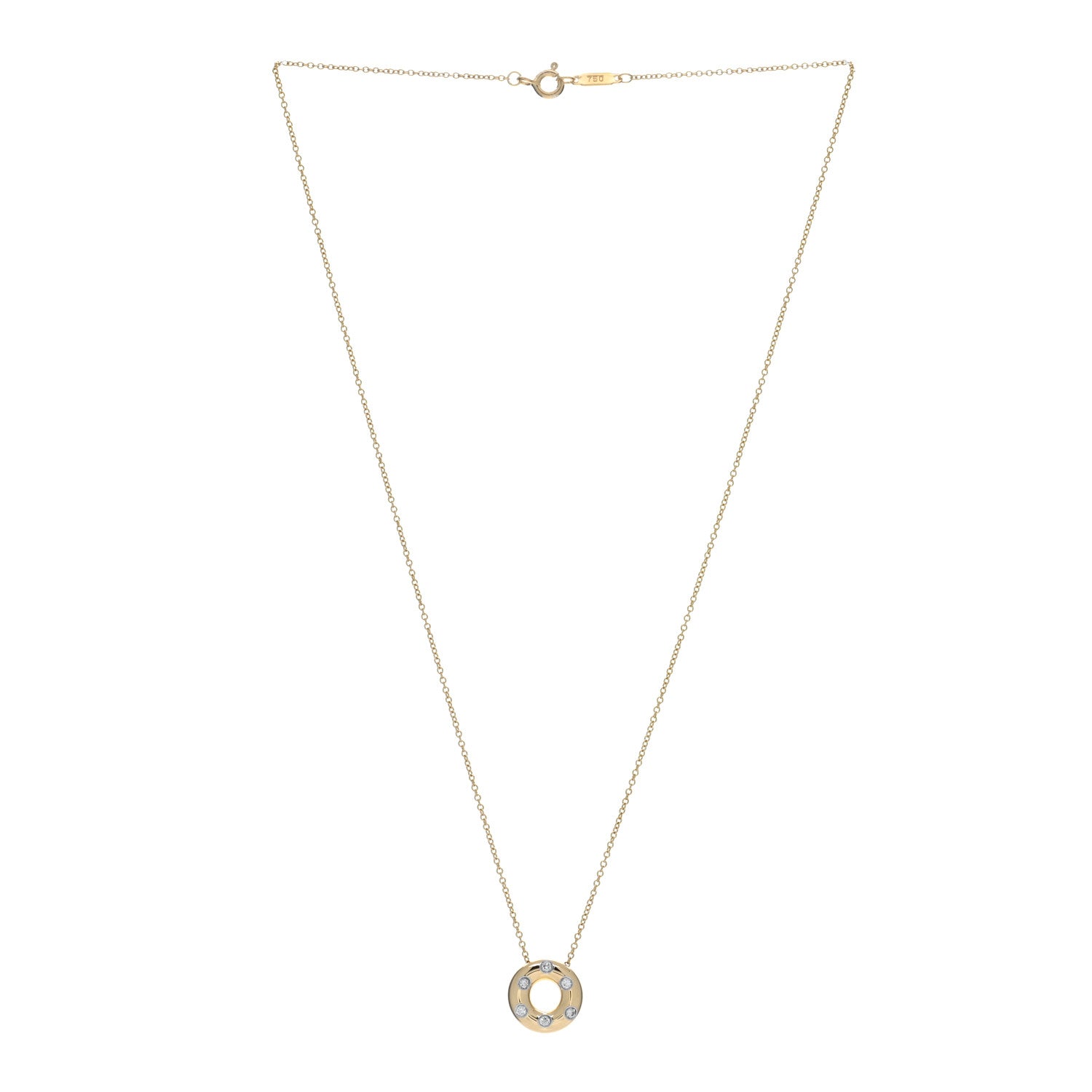 Tiffany 18K Yellow Gold Platinum Diamond .15ct Etoile Circle Pendant Necklace 2 of 4