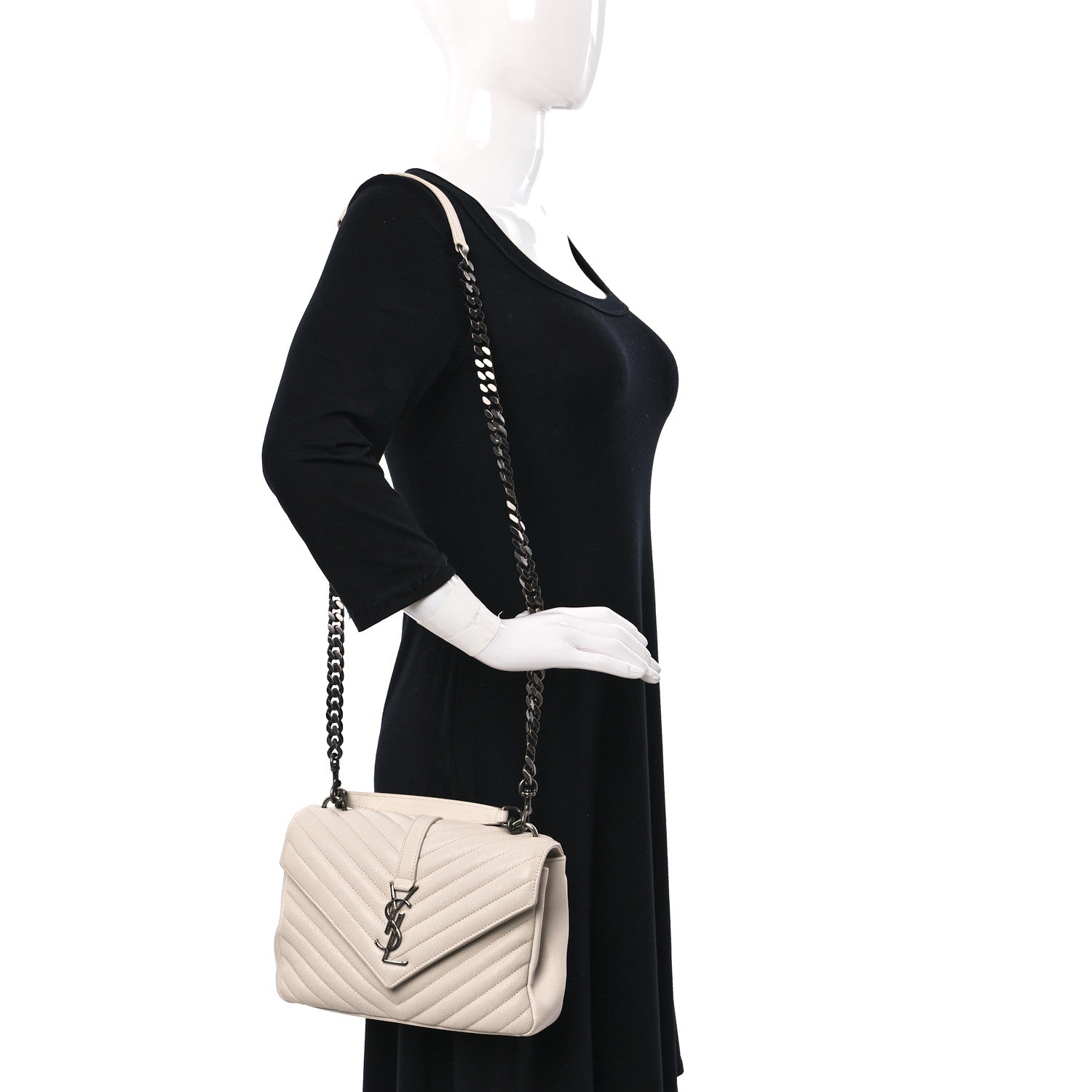Saint Laurent Sheepskin Matelasse Chevron Monogram Medium College Bag Dove White 2 of 8