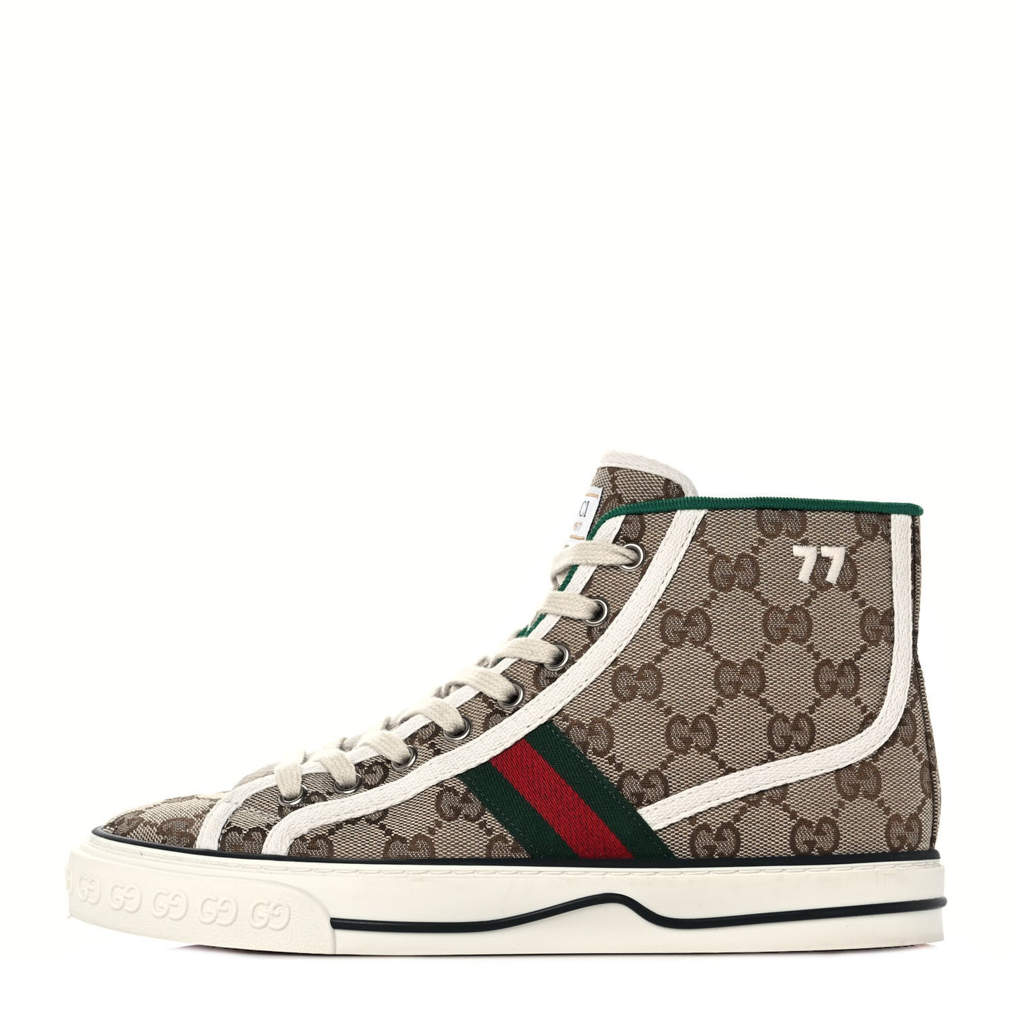 GG Monogram Web Womens 1977 Tennis High Top Sneakers 38 Beige Ebony Mystic White