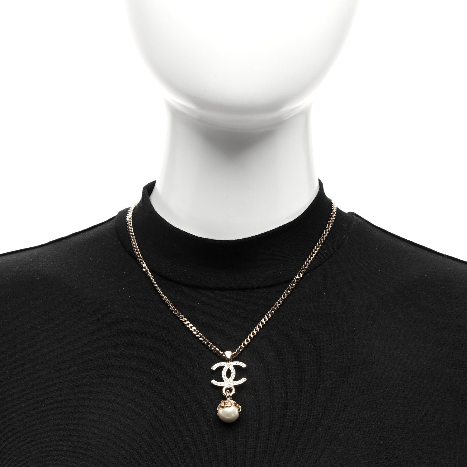 Chanel Crystal CC Pearl Drop Necklace Gold 2 of 4