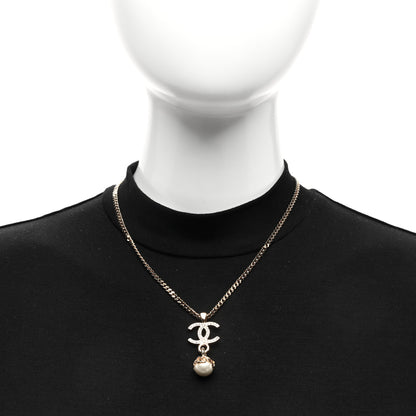 Chanel Crystal CC Pearl Drop Necklace Gold 2 of 4