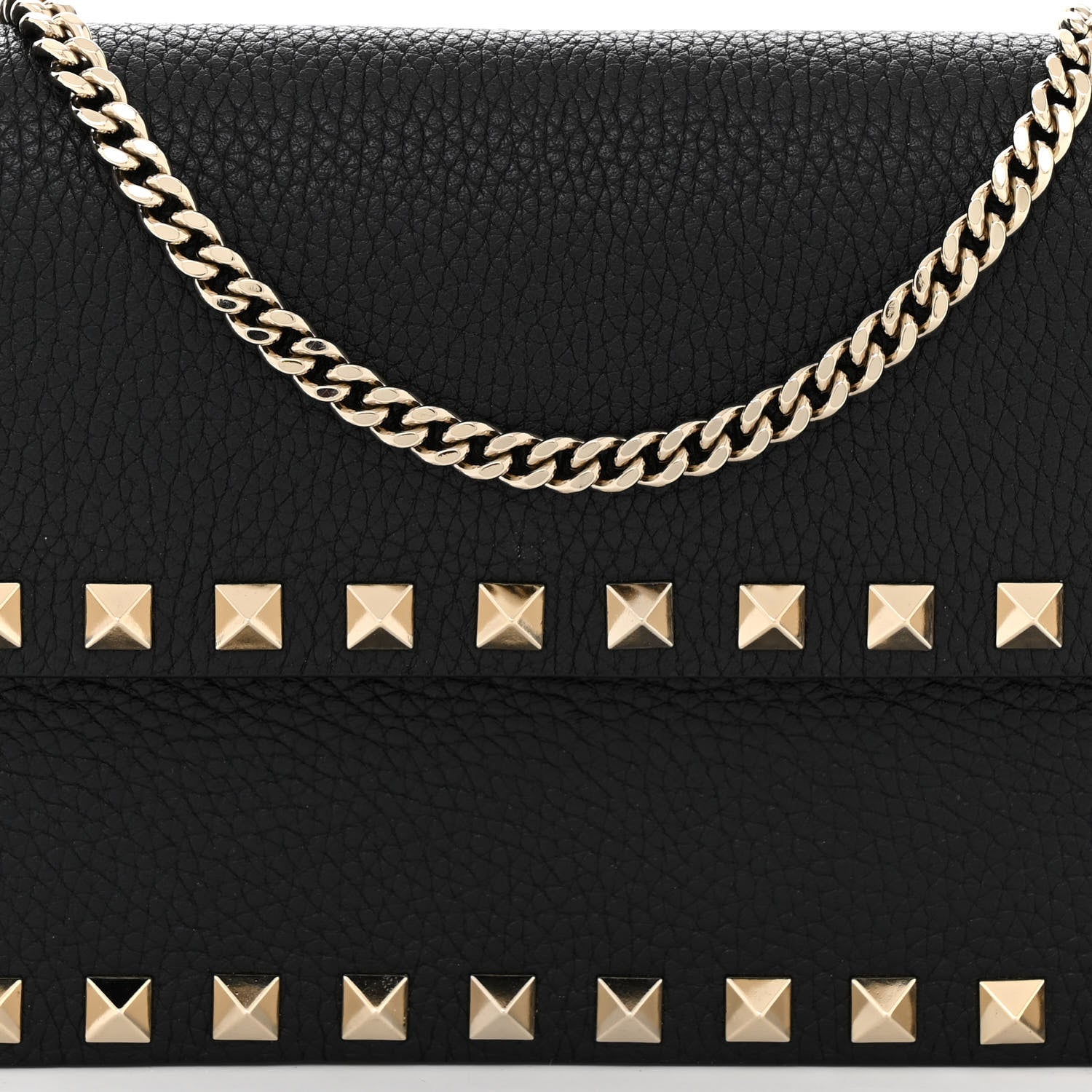 Valentino Garavani Pebbled Calfskin Rockstud Flap Wallet On Chain Black 7 of 9