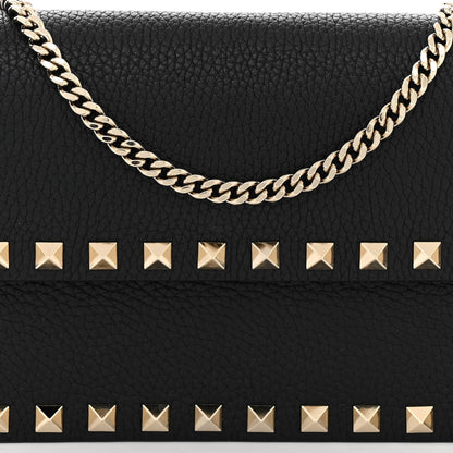 Valentino Garavani Pebbled Calfskin Rockstud Flap Wallet On Chain Black 7 of 9