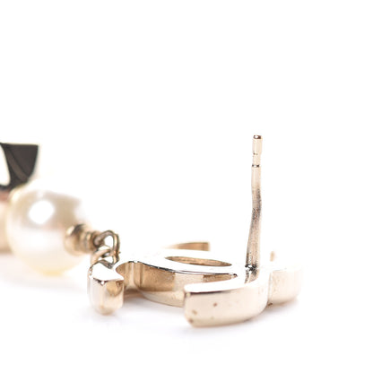 Chanel Metal Bead Pearl CC Drop Earrings Golden Pearly White 5 of 5