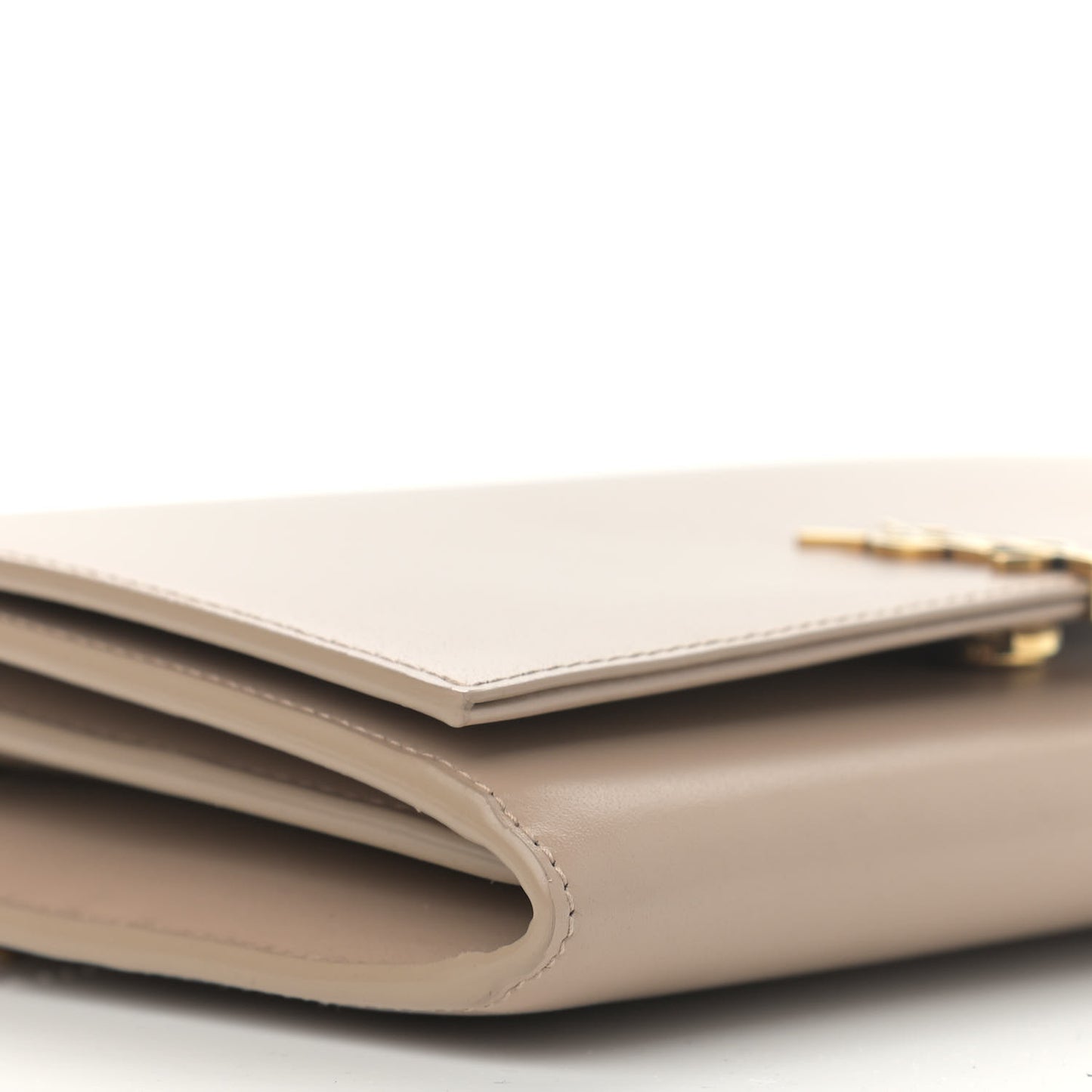 Glossy Calfskin Monogram Chain Wallet Dark Beige