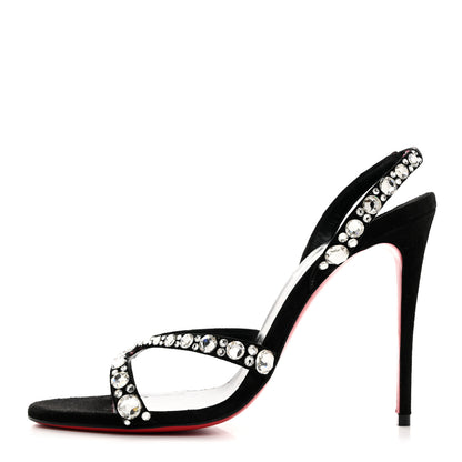 Christian Louboutin Veau Velours Crystal Embellished Emilie 100 Sandals 37 Black 1 of 8