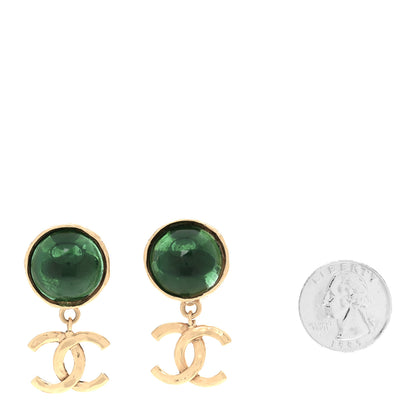 Chanel Gripoix Poured Glass CC Drop Clip On Earrings Green 2 of 5