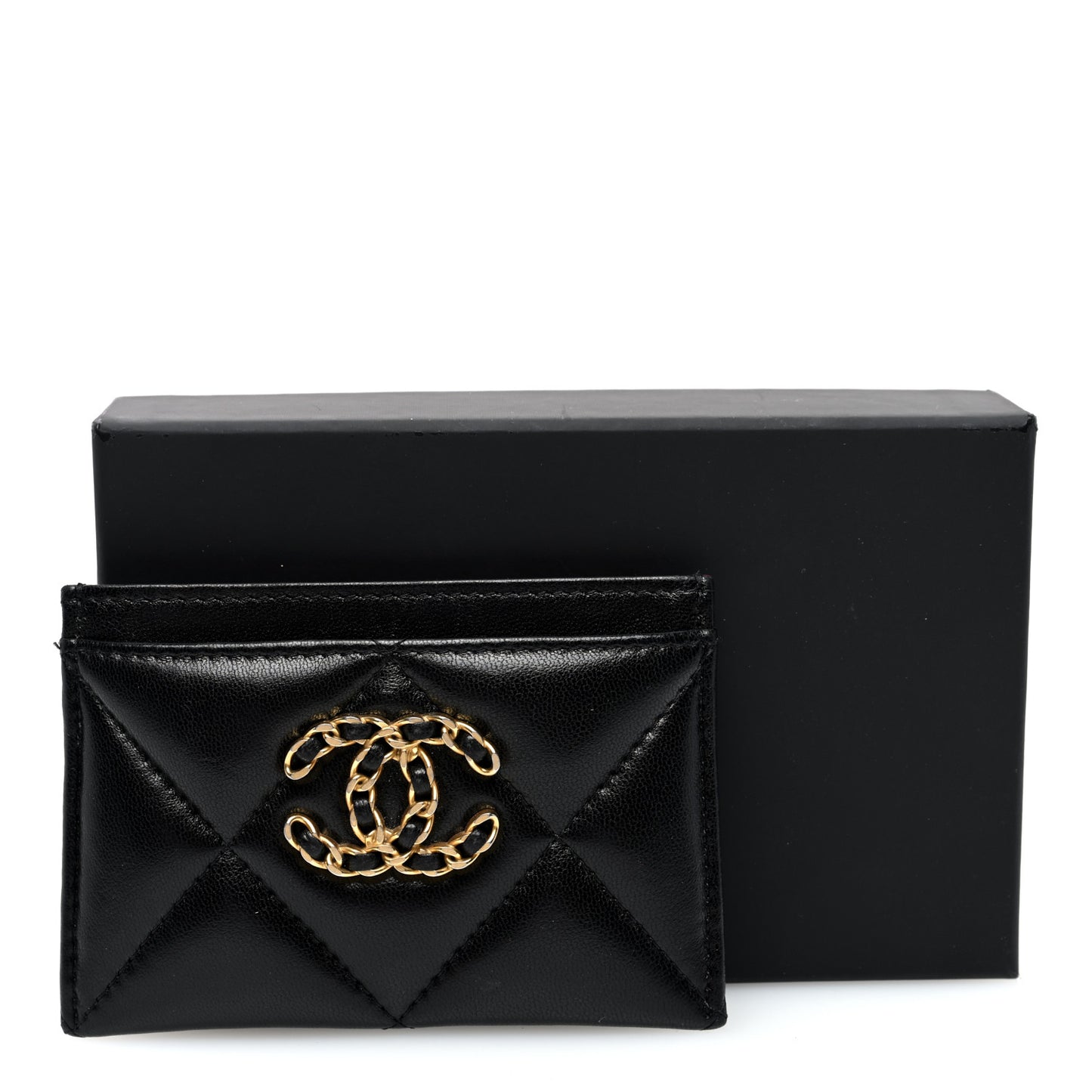 Lambskin Quilted Chanel 19 Card Holder Black