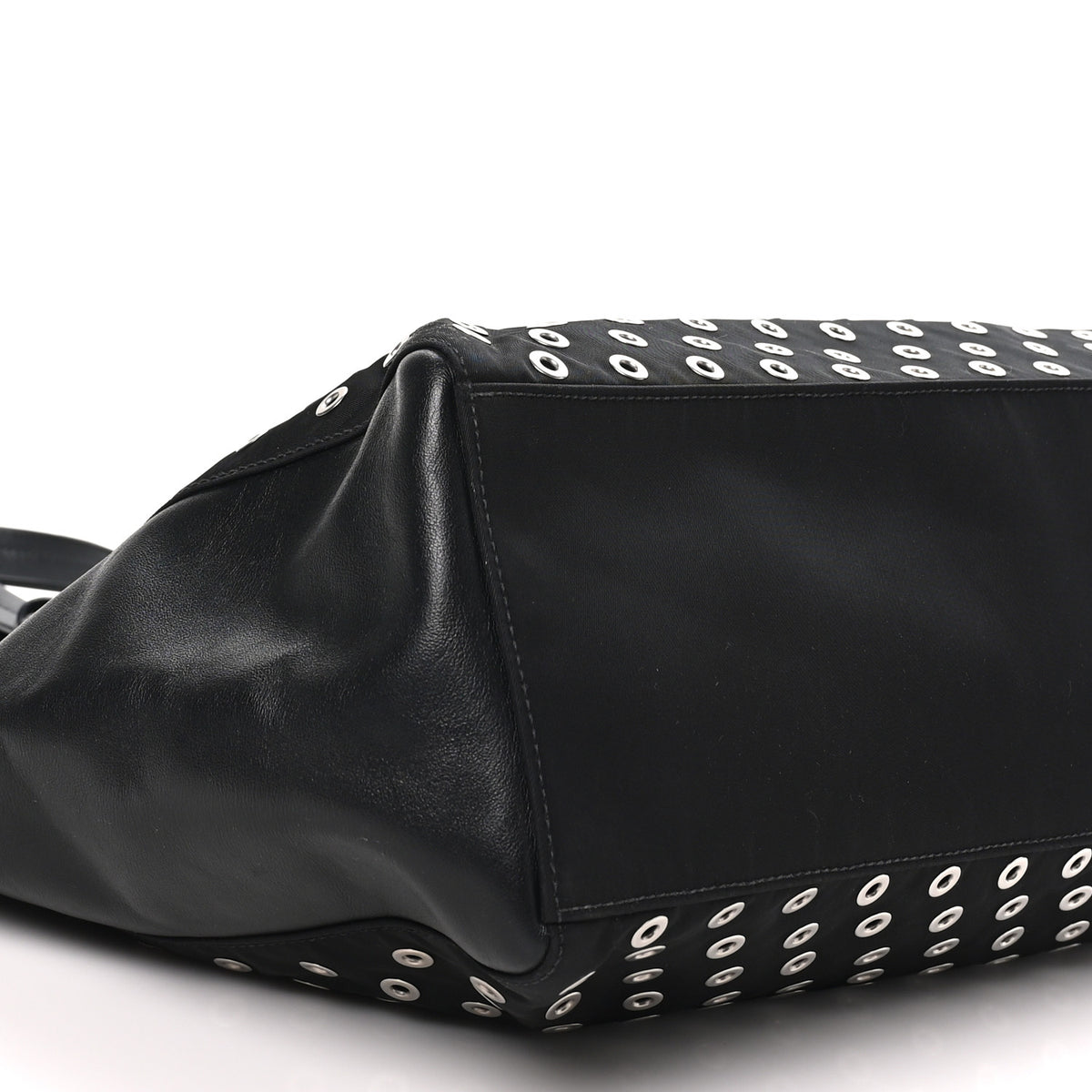 Prada Tessuto Nylon Calfskin Grommet Tote Black 8 of 9