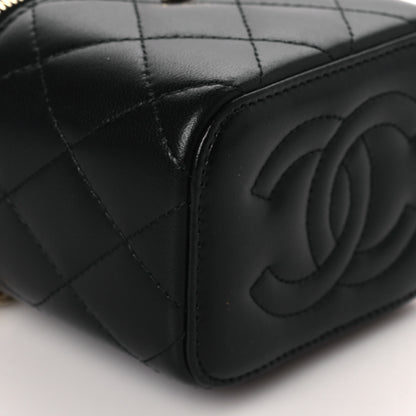 Chanel Lambskin Quilted Top Handle Mini Vanity Case With Chain Black Pink 8 of 9