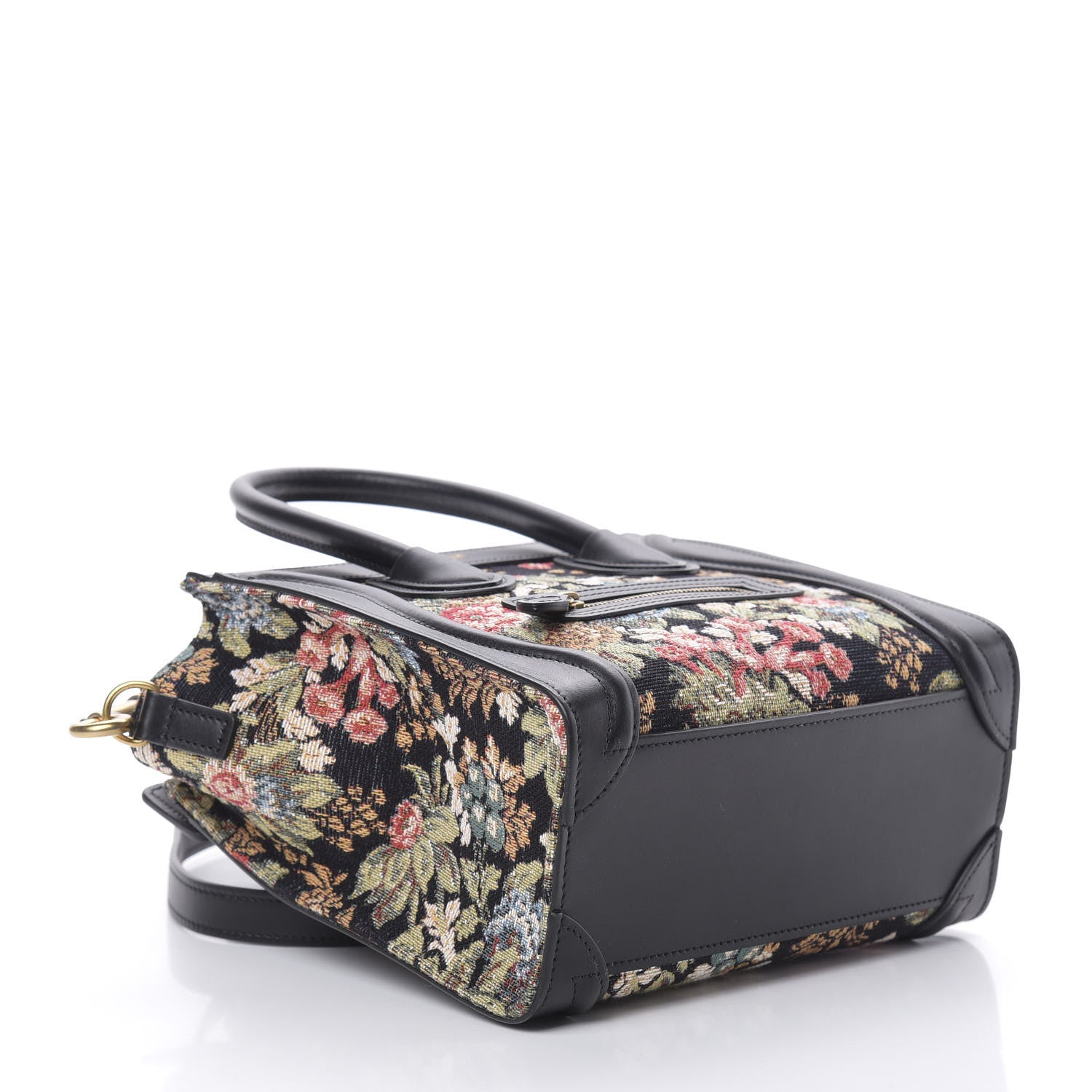 Celine Calfskin Lambskin Canvas Jacquard Floral Nano Luggage Black 4 of 12
