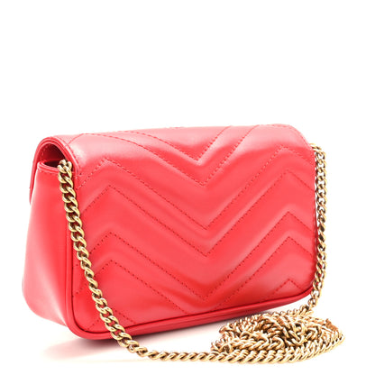 Gucci Calfskin Matelasse Super Mini GG Marmont Shoulder Bag Hibiscus Red 4 of 10