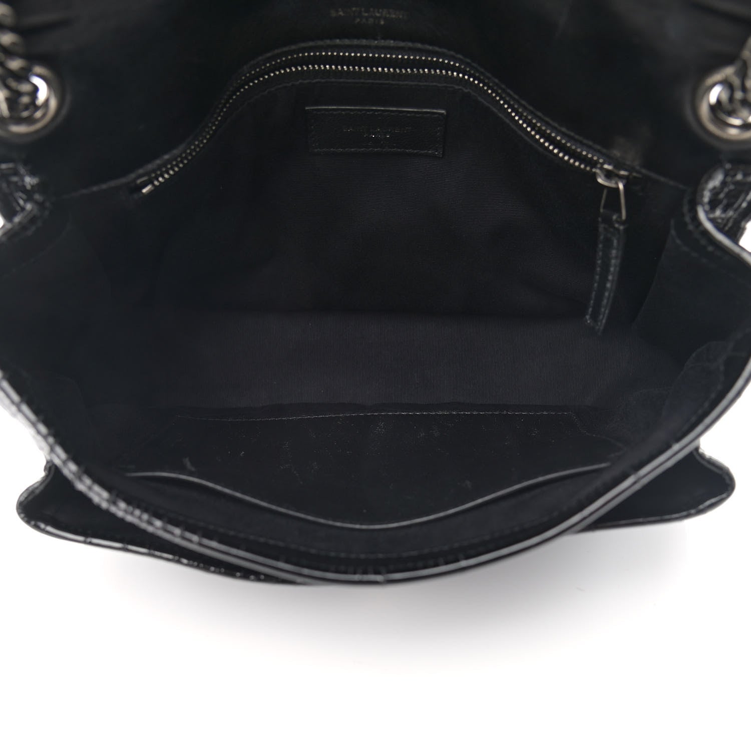 Saint Laurent Patent Crocodile Embossed Lambskin Monogram Medium Niki Chain Satchel Black 5 of 16
