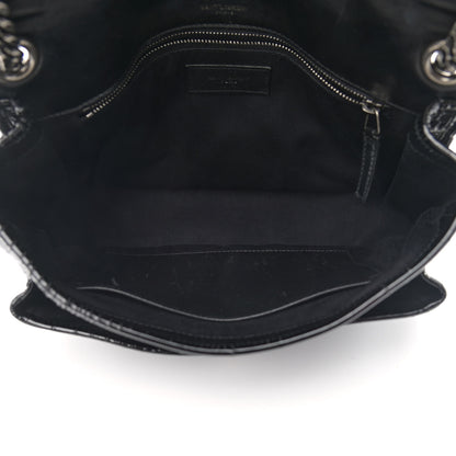 Saint Laurent Patent Crocodile Embossed Lambskin Monogram Medium Niki Chain Satchel Black 5 of 16