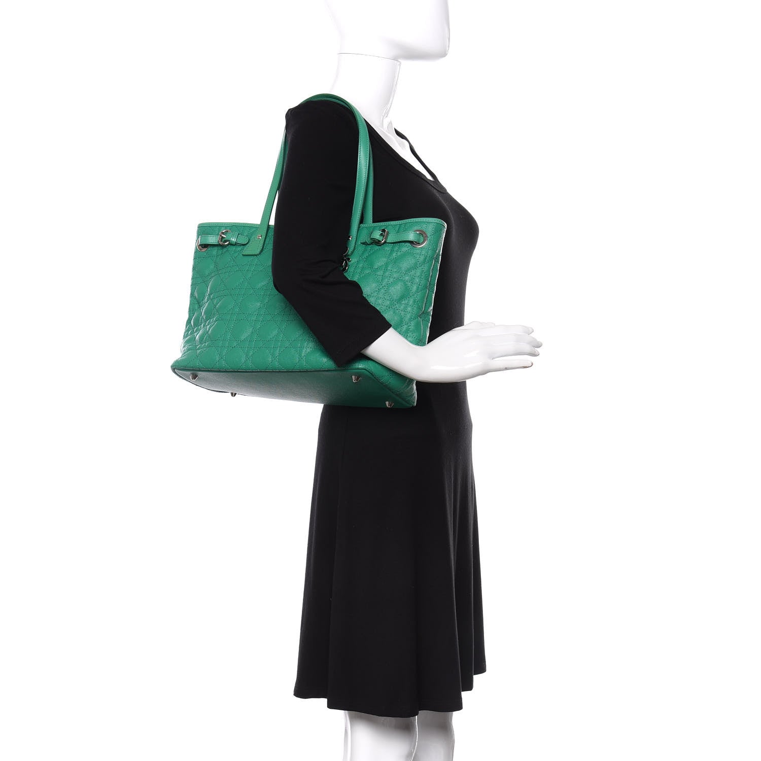 Christian Dior Coated Canvas Cannage Small Panarea Tote Green 2 of 11
