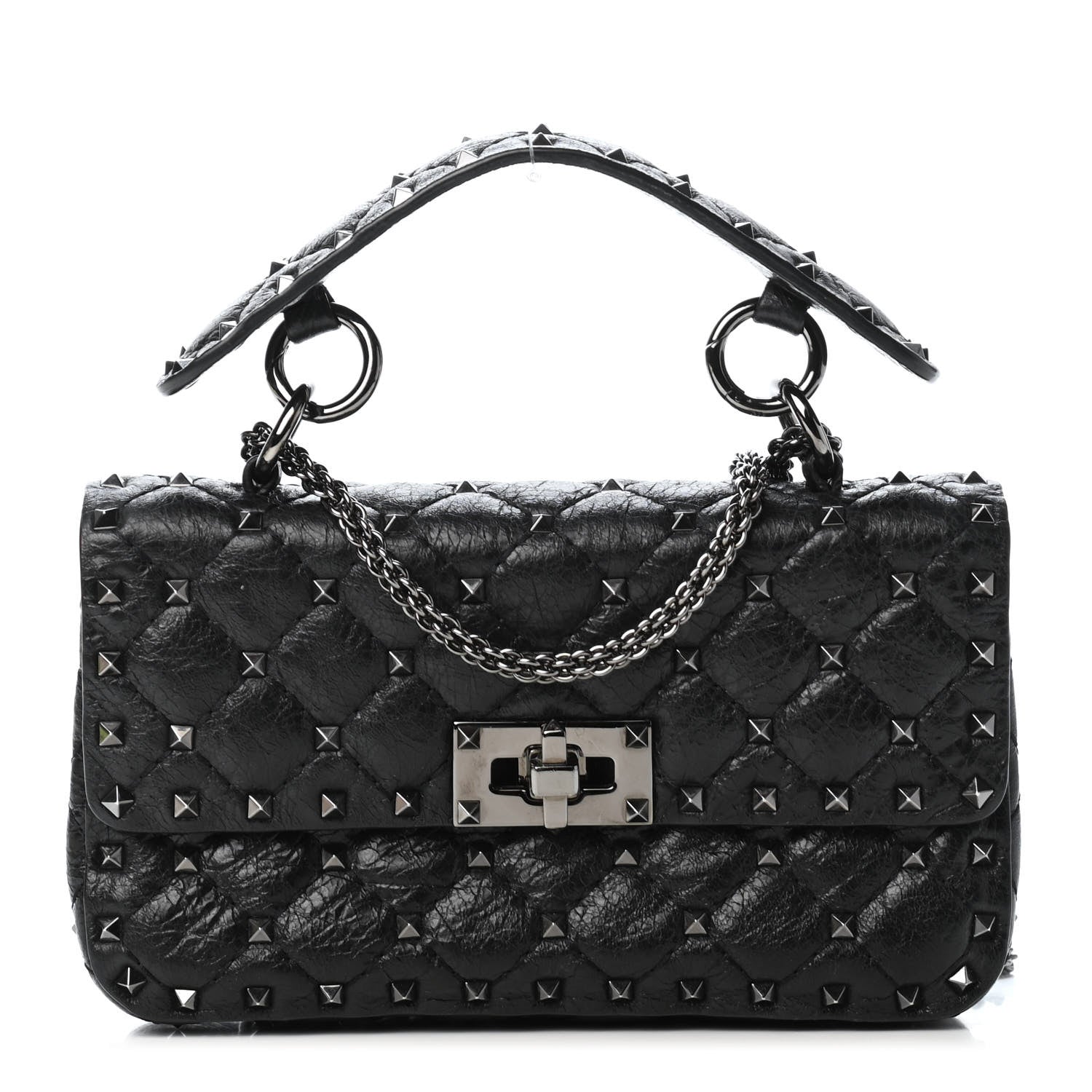 Valentino Garavani Craquele Nappa Small Rockstud Spike Shoulder Bag Black 1 of 4