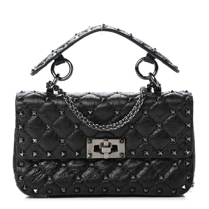 Valentino Garavani Craquele Nappa Small Rockstud Spike Shoulder Bag Black 1 of 4