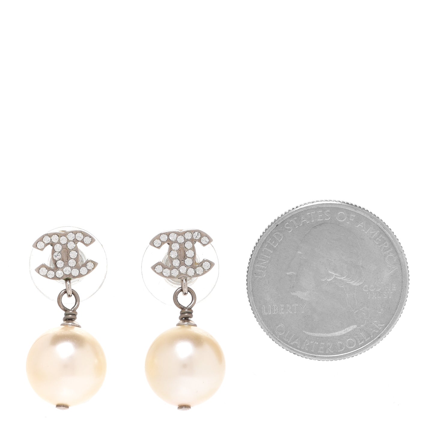 Crystal Pearl CC Drop Earrings Gold